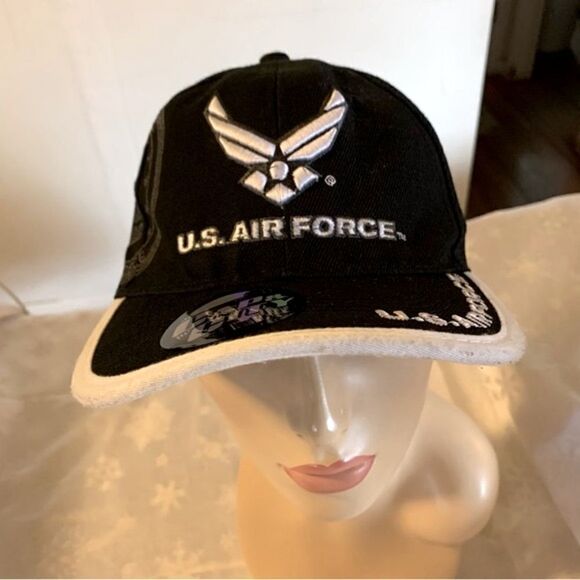 United States Air Force Baseball Cap Hat Black White OSFA Clean & Excellent - Picture 1 of 7